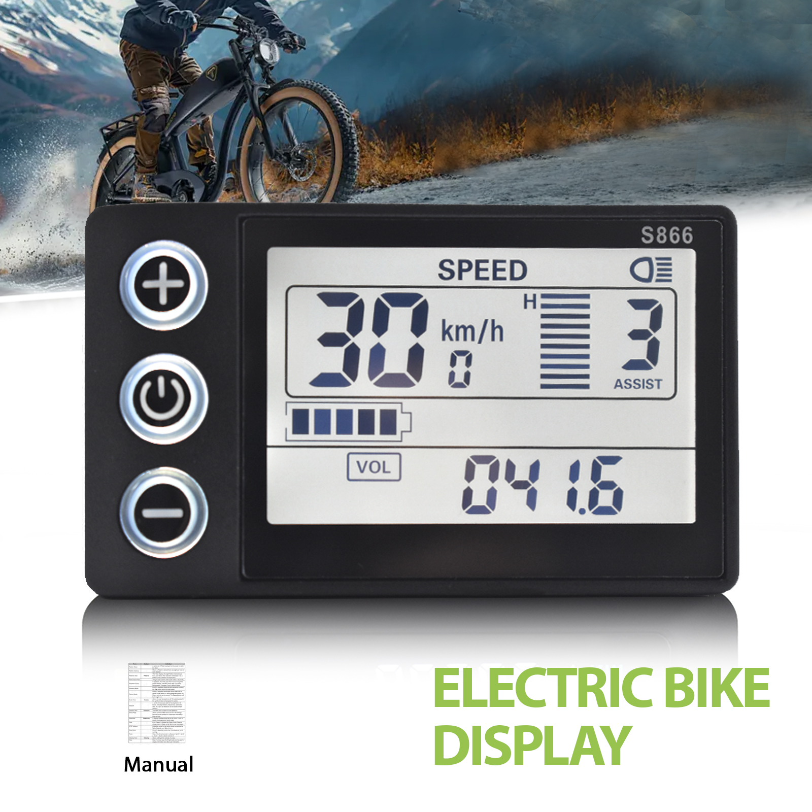 Electric Bike LCD Display Meter S866 with USB & UART Connectivity for Mountain eBike Accessories