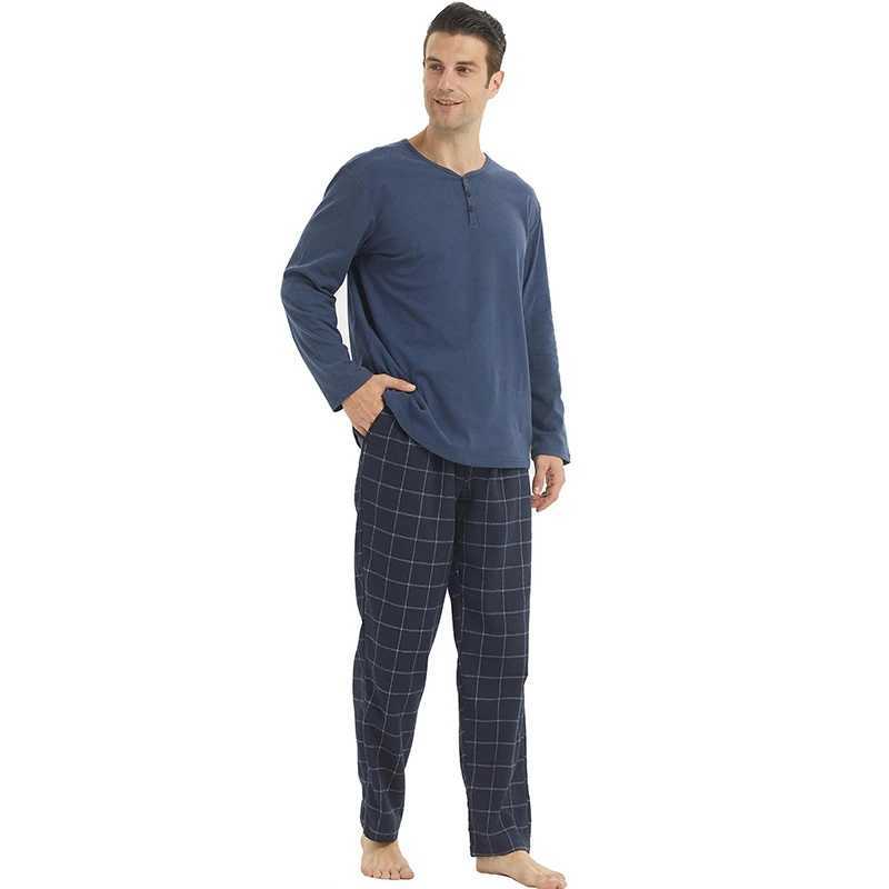 Mens Pajama Sets Long Sleeve Flannel Pajama Bottoms Mens Loungewear Sets Soft Warm Plaid Pj Set for Men Button ShirtXJ241227