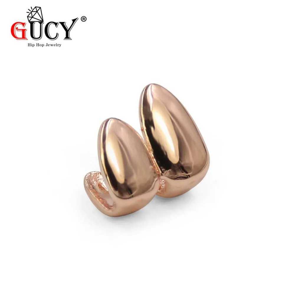 GUCY Double Cs Gold Galvanized Teeth Grillz Canine Regular Double Teeth Right Top Single Cs Grill Halloween Gift W241227
