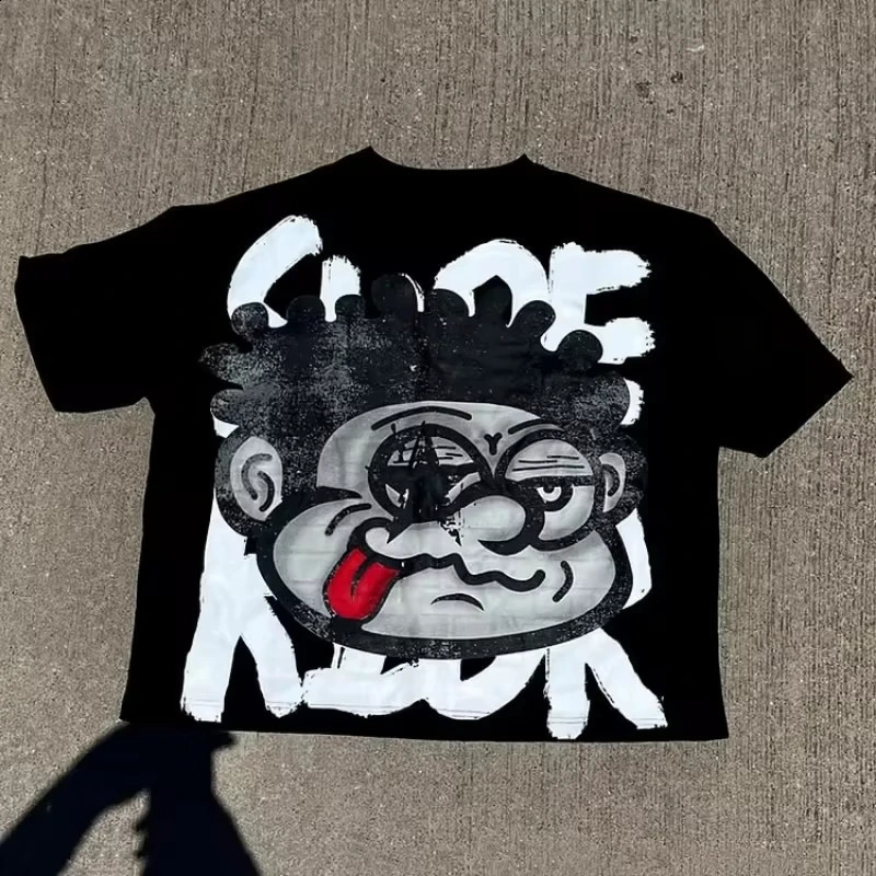 Vintage Big Face Graphic Print Cotton T-Shirt Men Y2K Summer Short Sleeves Vintage Oversize Tshirt Streetwear Women Tops 241226