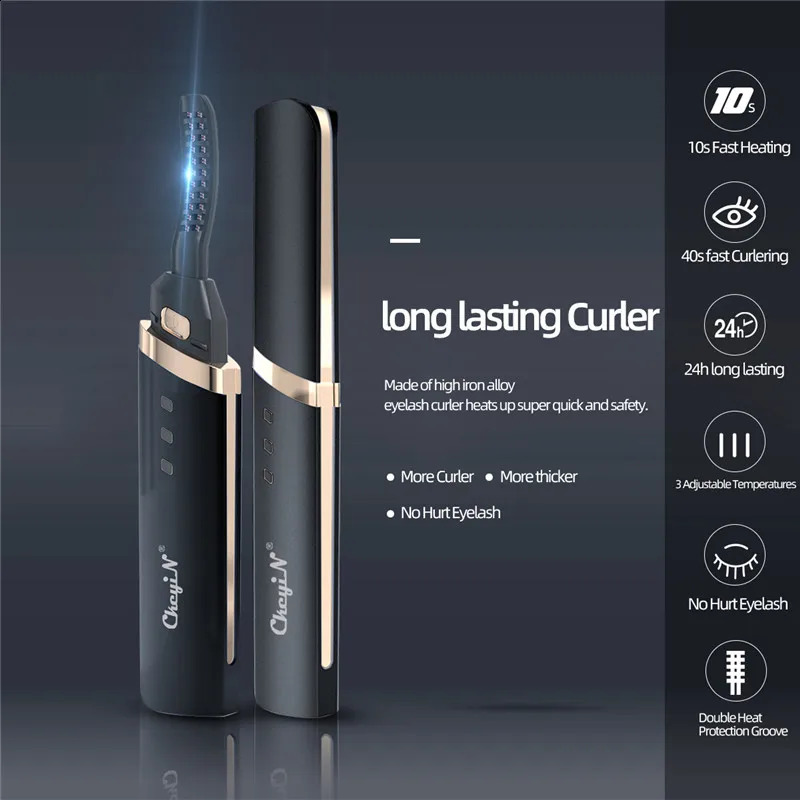Electric Eyelash Curler Fast Heating Natural Curling Iron Temperature Adjustable Makeup Pen USB Charging 241226