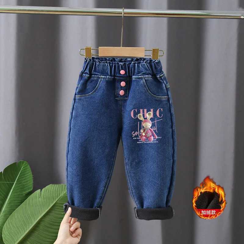 Baby Winter Jeans Children Thick Velvet Warm Denim Pants for Girls Slim Leggings Kids Blue Fleece Trousers 2024 New W241227