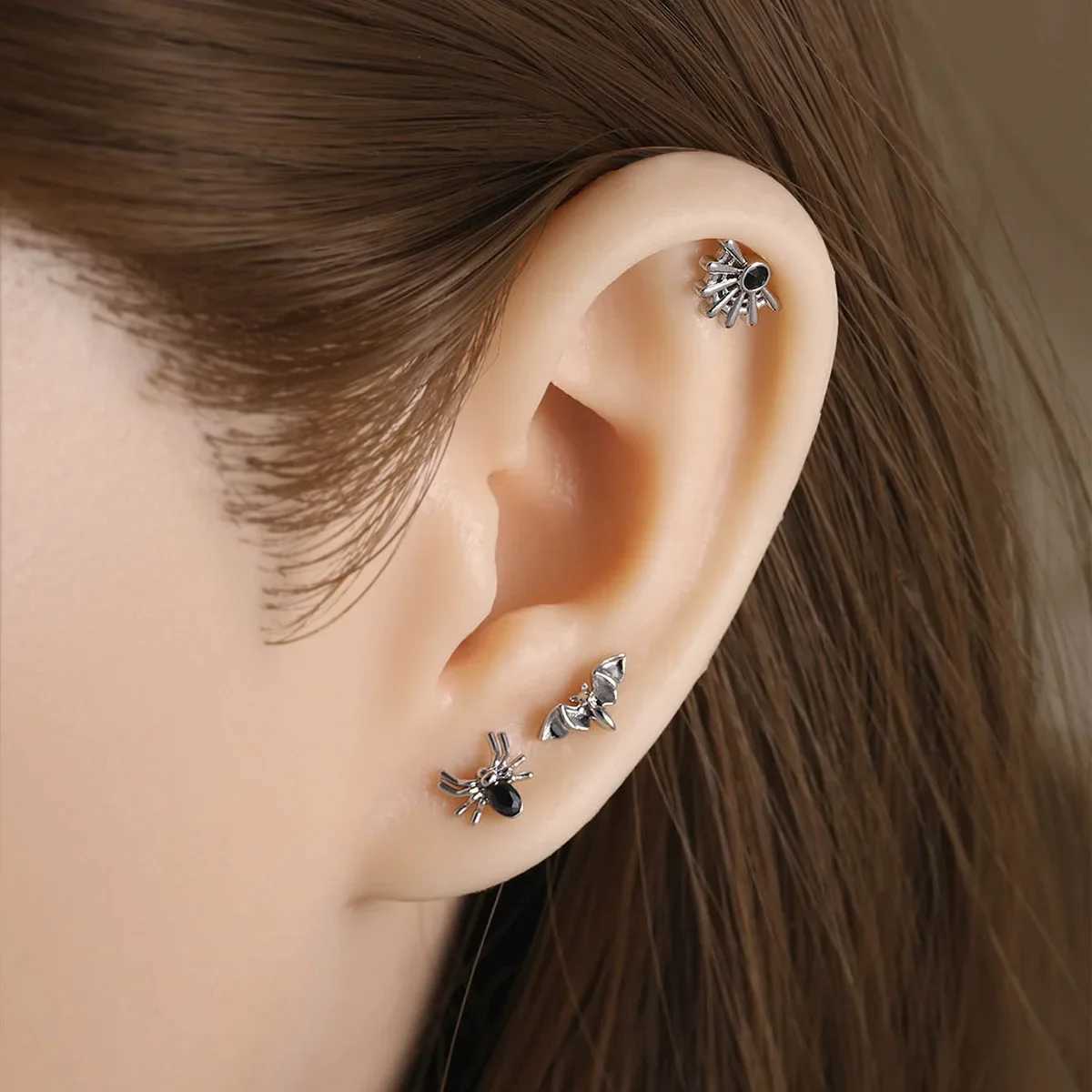 1pc Stainless Steel Rhinestone Lip Stud Crescent Pendant Cross Spider Fan Cartilage Ear Tragus Piercing Jewelry W241227