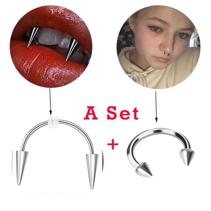 Stainl Steel Vampire Teeth Piercing Jewelry C Rod Face Lips Tiger Teeth Surgical Bo Piercing Teeth Decoration W241227