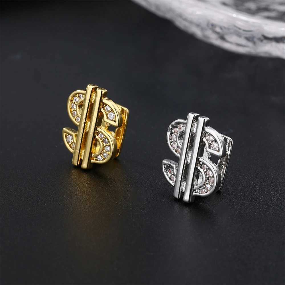 D Z Hip Hop 2pcs/lot Single Dollar Teeth Grillz For Men Women d Out Cubic Zircon Dental Grills Tooth Cs Party Bo Jewelry W241227