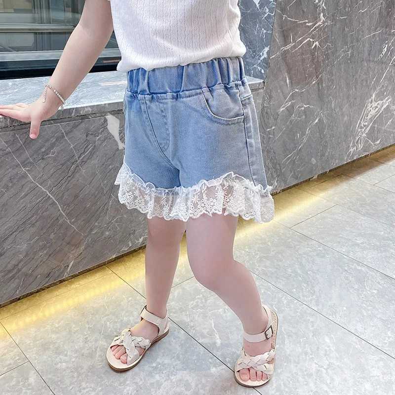 IENENS Girl Jeans Shorts Kids Denim Short Pants Baby Casual Lace Shorts Beach Bottoms Fit 4-13 Years Child Summer Clothes W241227