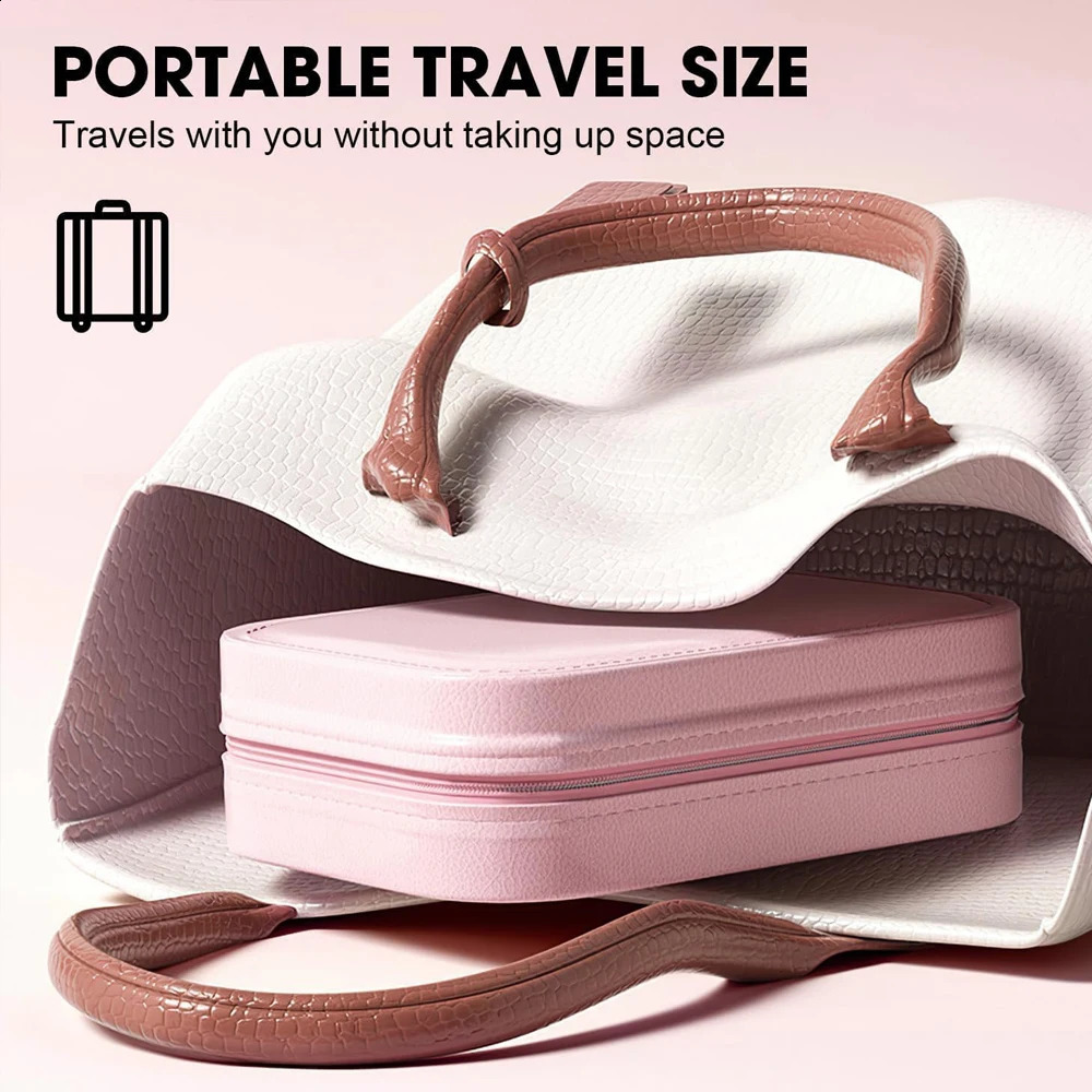 Travel Makeup Mirror with Light Smart Touch 3 Colors Dimmable Rechargeable Lighted Makeup Mirror With Travel Makeup Bag Gift 241223