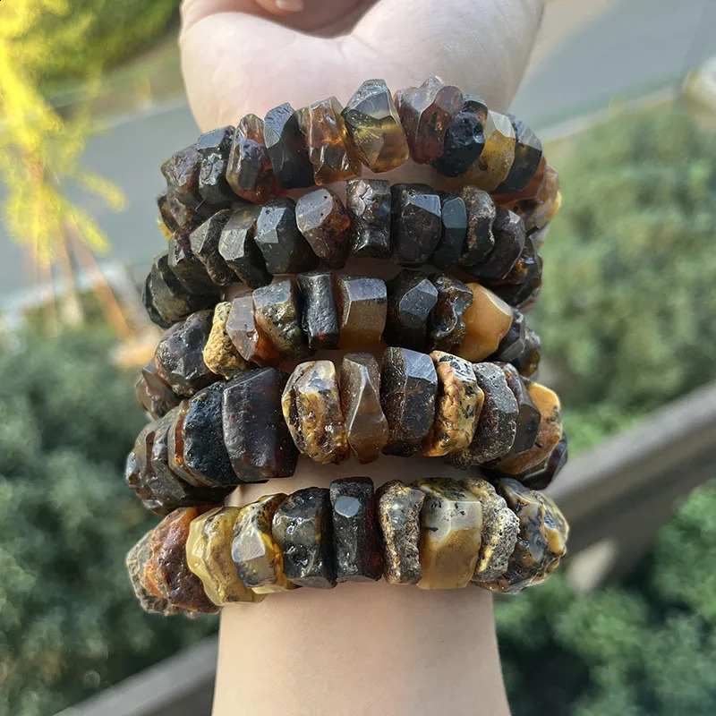 Amber Bracelet for Men Birthday Party Unique Irregular Black Bead Smell Fragrance Natural Stone 2025 Healing Jewelry 241226
