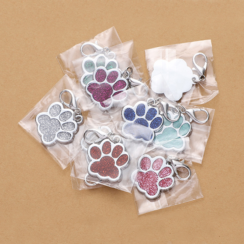Metal Zinc Alloy Identity Cards Glitter Powder Feet Anti Loss Tags Cat And Dog Pendants Necklaces Decorative Pet Supplies YLE547