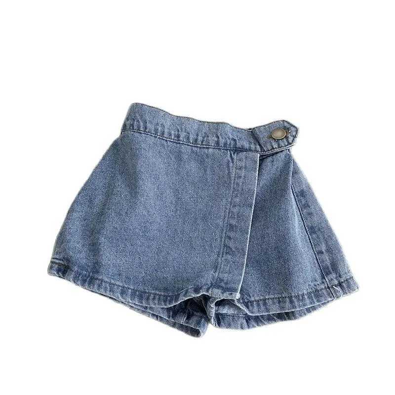 2024 New Girls Denim Blue Skirt Kids Summer Sport Pants Children Elastic Waist Trousers for 2-7 Years W241227