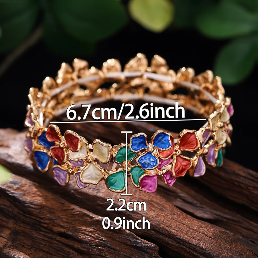 MeiceM Bangle Bohemian Enamel Style Colorful Flower Bracelet Niche n Womens Bracelet Holiday Gift Hand Jewelry 241227