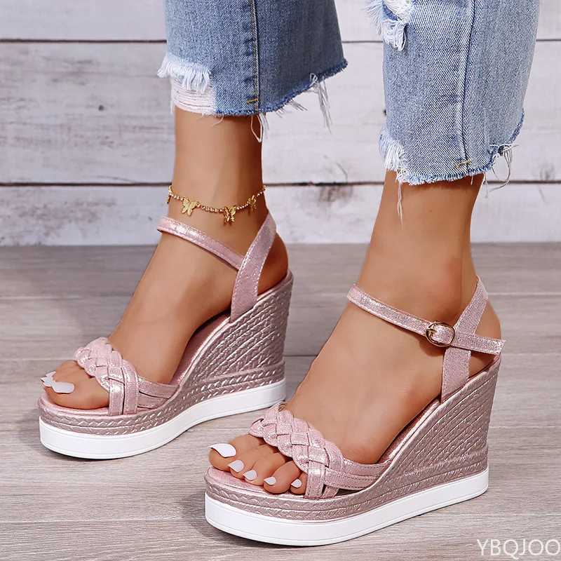 High Quality Women Summer Wedge Heel Sandals Platform Sandals Strap Open Toe Chunky Bottom Casual Shoes gold silver pink sandals 10cm T241227