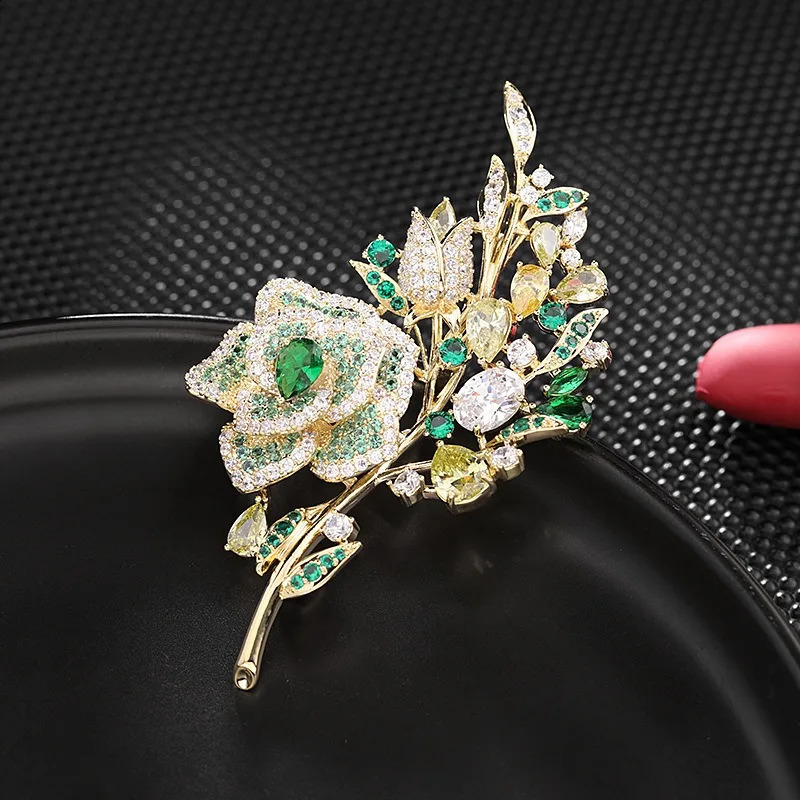 Korea Womens brooch Micro inlaid colored zirconium woman brooches Chestnut flower zircon Rose Evening Dress Accessories 241227