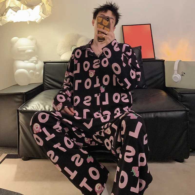 New Pajamas Suit Men Spring Autumn Long-sleeved Large-size Loungewear Male Winter Mens Plaid Loose Sleepwear Set Gents PyjamaXJ241227