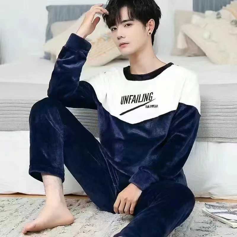 Mens Pajamas Fall and Winter Coral Fleece Thickened Padded Plus Size Cartoon Teen Flannel Home Wear Winter Sleepwear HomewearXJ241227