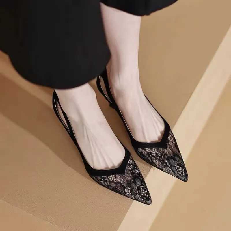 High Quality Shoes Woman Sexy Lace Mesh Hollow Pointed Toe Shoes Stiletto High Heels Luxury Designer Heels Elegant Party Sandals T241227