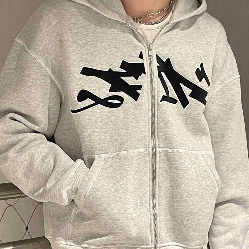 American Hoodie Zipper cardigan Printed Reverse Line Sweatshirt Set Personalized Street Y2K