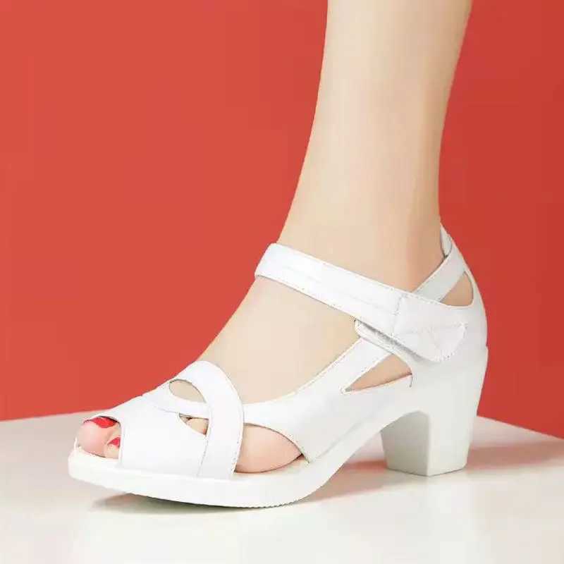 High Quality Roman Sandals Womens Soft Sole Comfortable Mothers Shoes Summer Pu Leather Fish Mouth Thick Heel Hollow Out Non Slip Sandals T241227