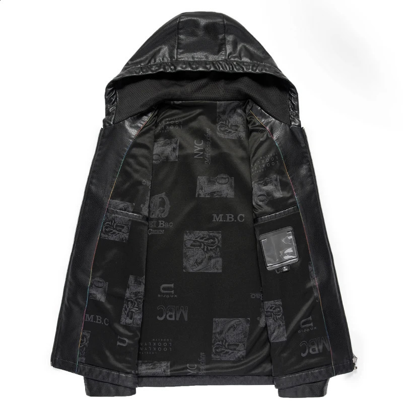 YN2261 Spring And Autumn Thin Mens Youth Leather Jacket Plus Velvet Hooded Casual Wear Fashion Available In Thickness 241227