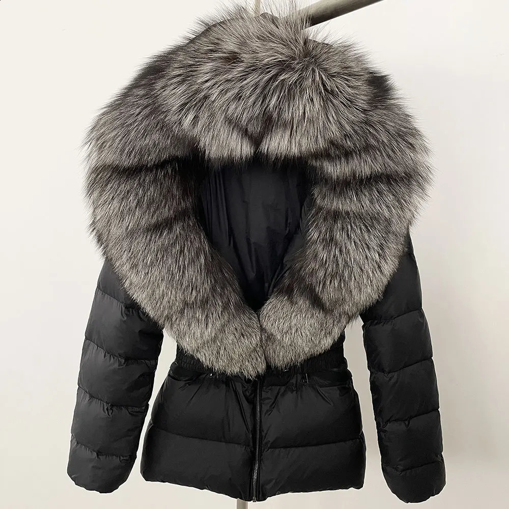 Winter Women Real Fox Fur Collar Down Jacket Ladies Short Warm Puffer Coat Female Loose Parka 241223