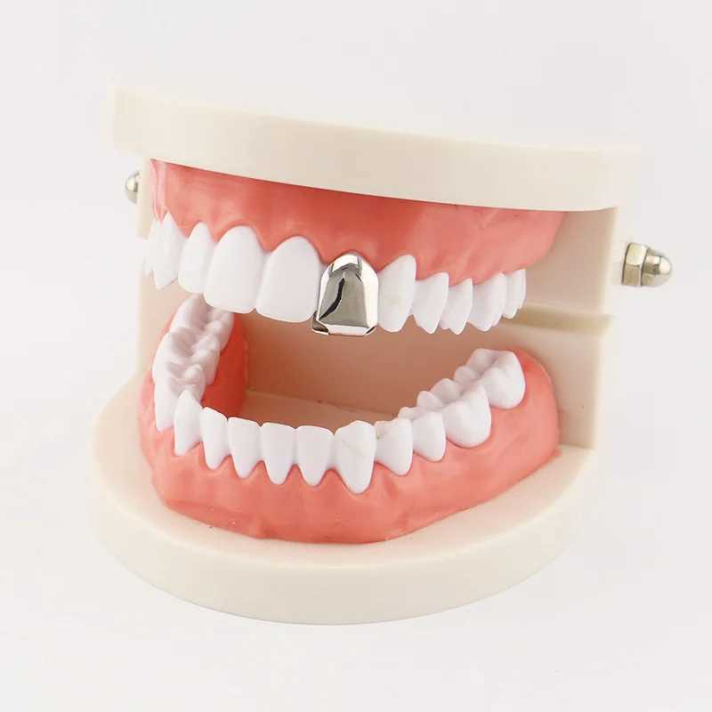 1 piece of hip-hop mens gold and silver color teeth Grilz vampire fangs dual Cs for Rper Grills teeth jewelry W241227