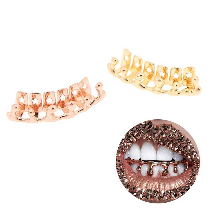 Hip Hop Water Droplet Teeth Grillz Bottom Gold Plated Glossy Teeth Cs For Women Men Bo Jewelry Cosplay W241227