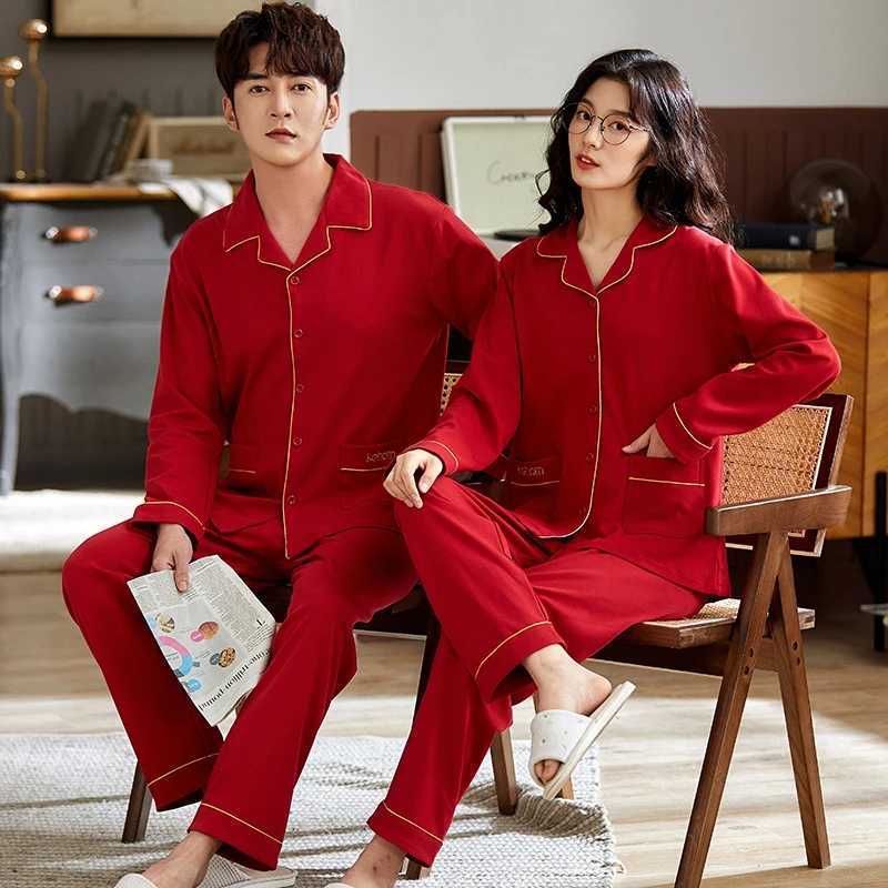 Plus Size Couple Long Sleeve Casual Plaid Cotton Pajama Sets for Men Autumn Korean Loose Sleepwear Pyjama Women Homewear ClothesXJ241227