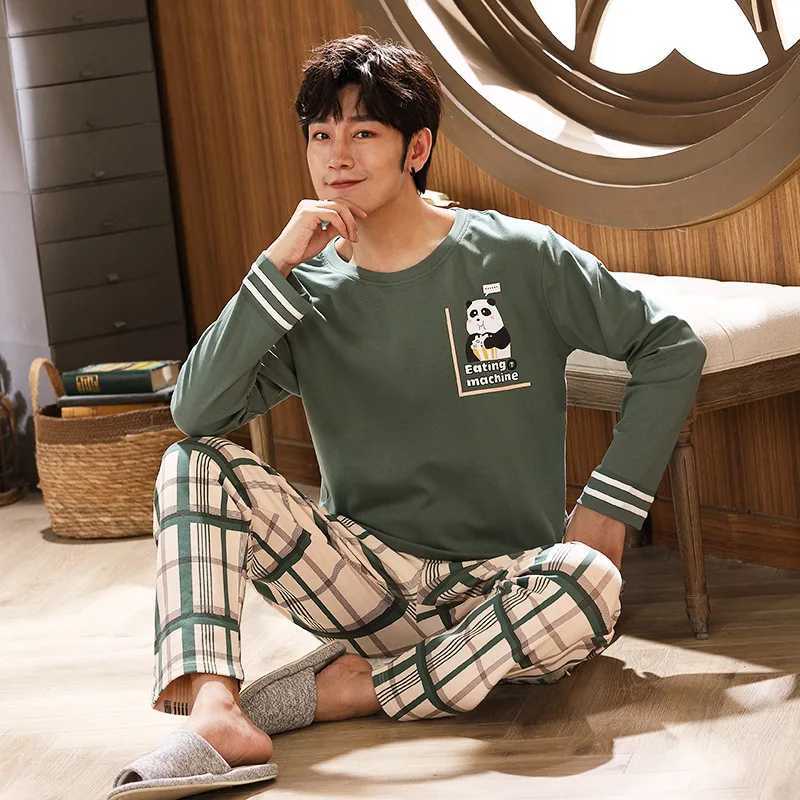 100% Cotton Men Pajamas Set Long Sleeve Pijama for Male S-XXXL Size Homewear Pure Cotton Loungewear Nightie Sleepwear Man PyjamaXJ241227