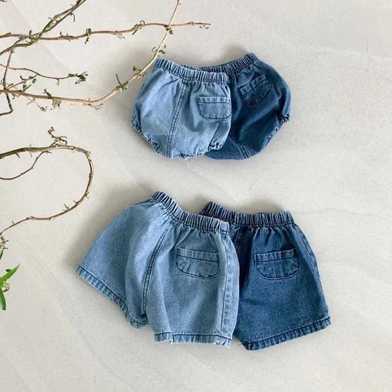 Korean Sle Denim Shorts Summer Baby Shorts Boys and Girls Pocket Denim Bag Butt Pants Baby Thin Pants Baby Girl Jeans W241227