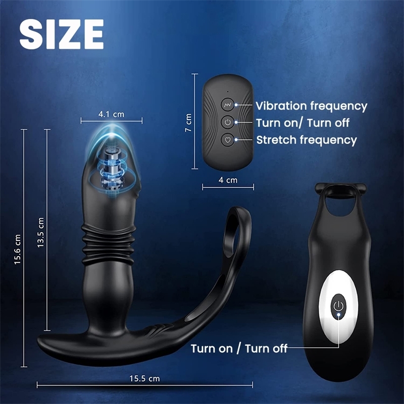 Silicone Anal Vibrator Thrusting Prostate Stimulator Massager Delay Ejaculation Lock Ring Butt Plug Sex Toys Dildos for Men w241226