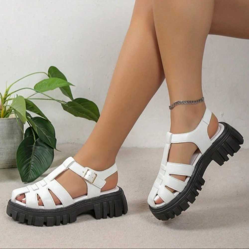 High Quality Womens Sandals Summer New Brand Closed Toe Platform Sandals Rome Strap Square Round Toe Fashion Shoes for Women T241227