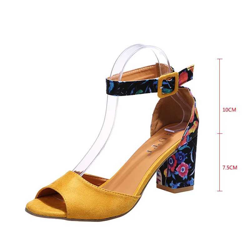 High Quality Fashion Women Yellow Flock Flower Color High Heels Sandals Female Pumps Peep Toe Ankle Strap Platform Shoes Summer T241227