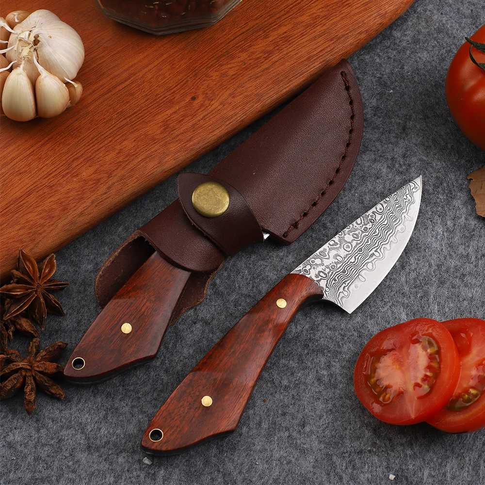 Home>Product Center>New Damascus Blade>Sandalwood Handle>Fishing Survival Kitchen>Household Meat Chopping Fruit Knife EDC Tool Y241227