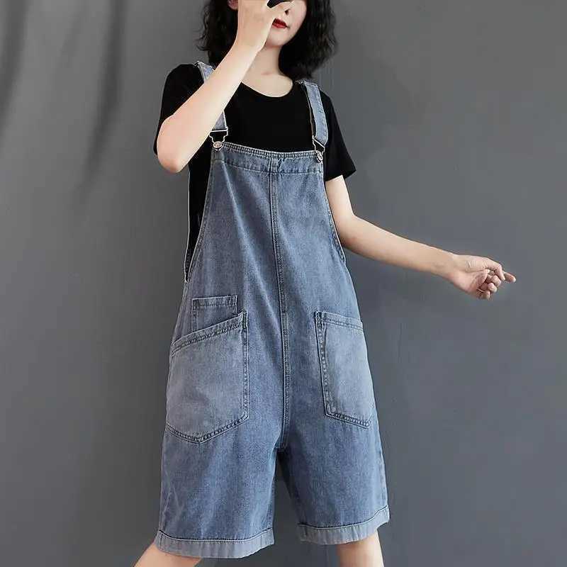 Old children and teenagers loose suspension womens jeans jumpsuit new summer denim game set sling wide leg denim shorts womens tools W241227