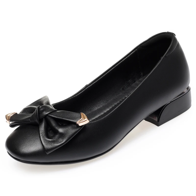 AIYUQI Women's Spring Shoes Genuine Leather Mid-heel Red Shoes Women Round Toe Shallow Bow Women Shoes