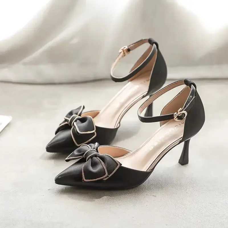 New Arrival Mid high heels womens shoe trend toe butterfly slim high heels elegant wedding dress wedding party white designer T250409