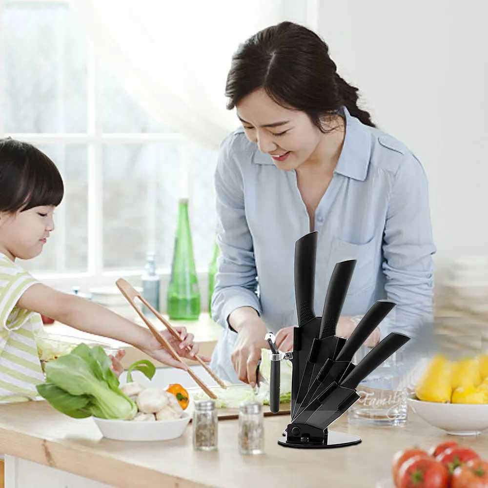 Ceramic knife set with holder+Beeler 3 Paring 4 5 Slicing 6 kitchen knife Mti functional black blade with holder Y241227