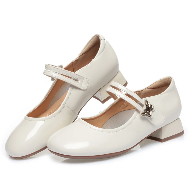 AIYUQI Women's Mary Jane Shoes Spring Genuine Leather Women's Shoes Mid Heel Patent Leather Women's Office Shoes