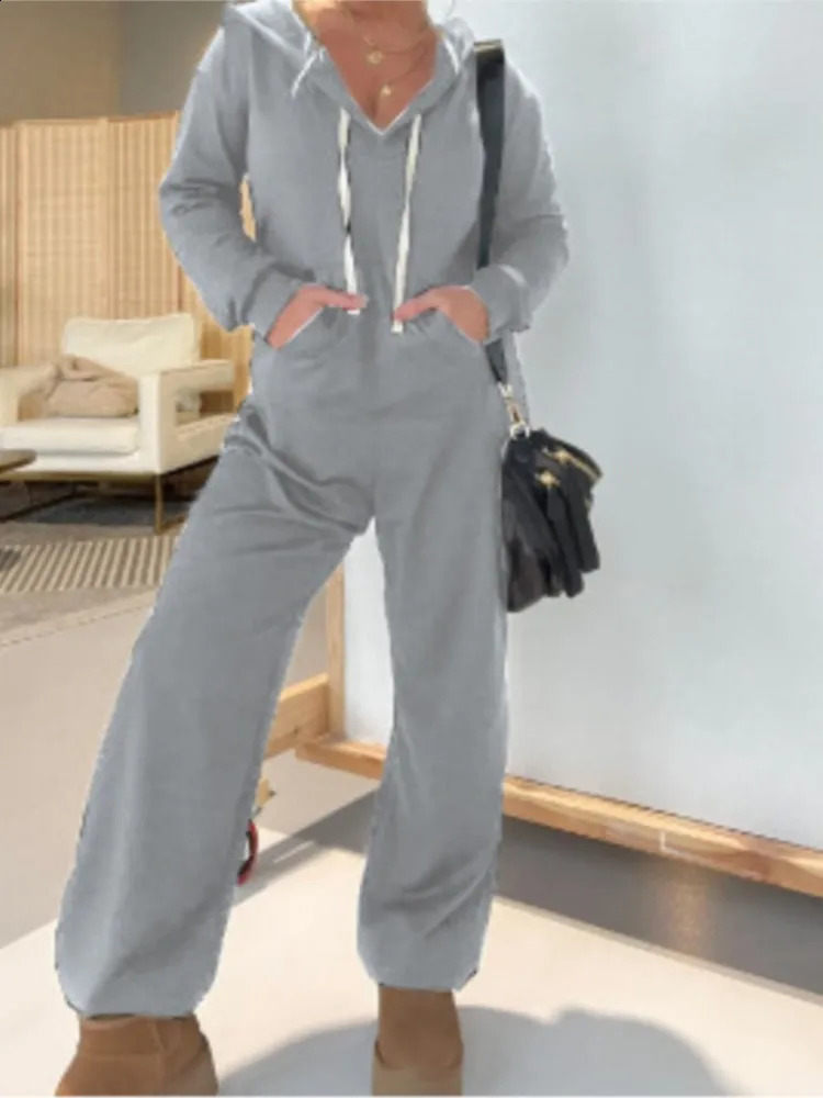 Winter Leisure Sportwear Elastic Fashion Elegant Hoodies Jumpsuit Women Long Sleeve One Piece Outfit Warm Overalls 241224