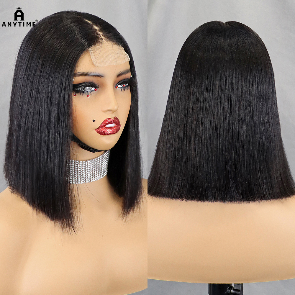 Glueless Double Drawn 12A 350% Density Straight Bob Human Hair Wig 2X6 HD Lace Closure Frontal Wigs For Women