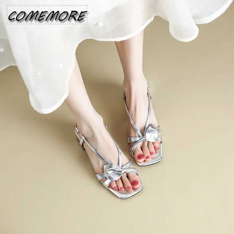 High Quality Summer Ladies New Fashion Square Head Thick Heel Elegant Medium Heel Sandals Womens Designer Wedding Shoes Open Toe Sandal T241227