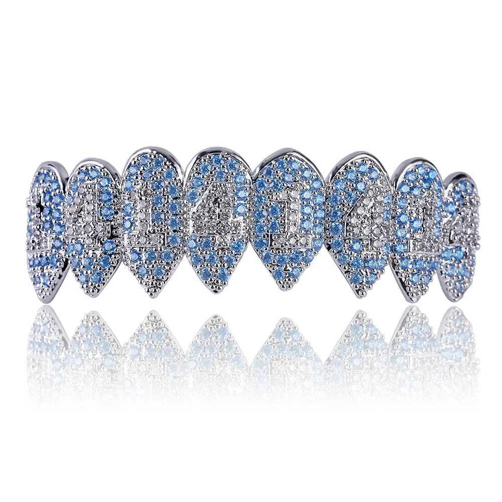 GUCY d Out Hip Hop 1414 Teeth Grillz Bling AAA Cubic Zircon Silver Color Eight Top Bottom Vampire Grills Set For Gift W241227