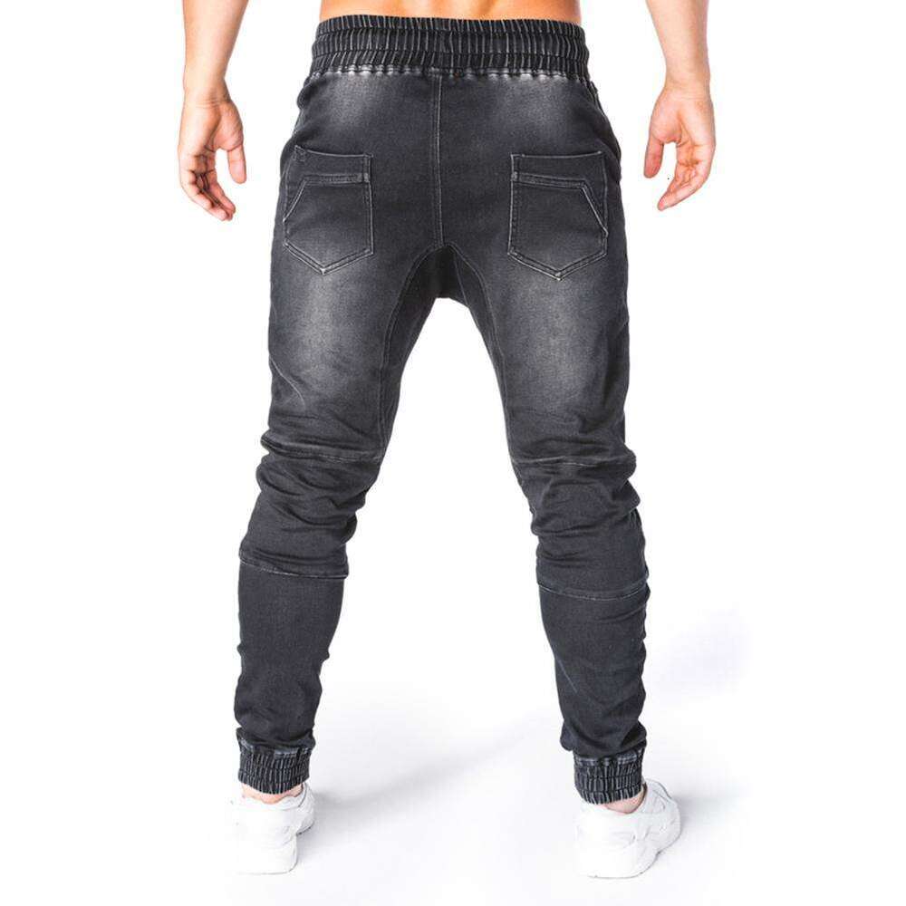Men's Outdoor Summer Riding Motorpoof Skinny Jeans Fashion Pockets Pencil Pants Ankle Tied Denim Trousers
