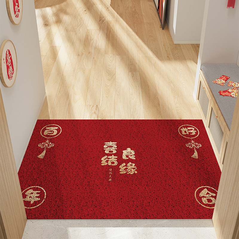 Decorative Red Festive Entrance Door Mats To Scrape Mud and Dirt Foot Pads Wear-resistant Non-slip Easy To Care for Silk Ring Mats
