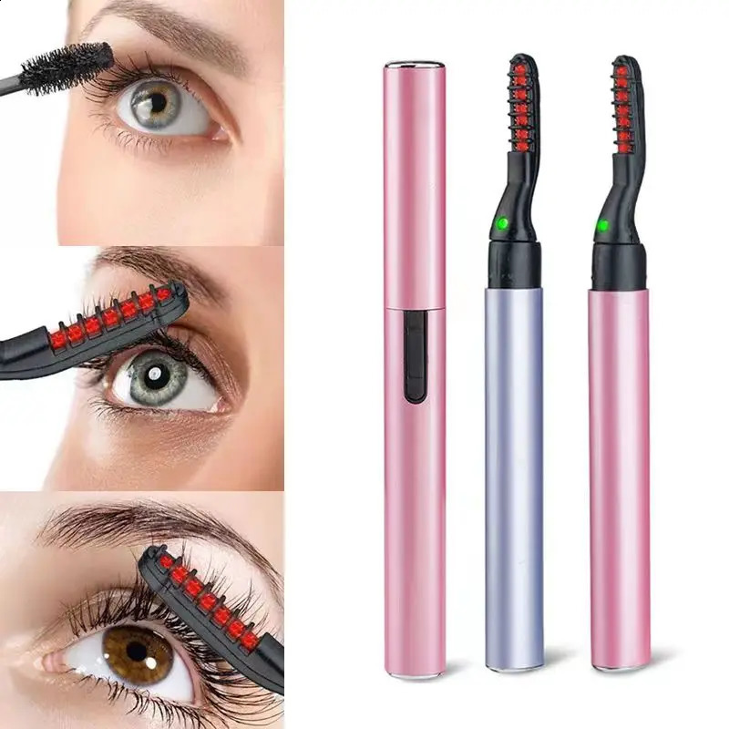 Electric Eyelash Curler Heating Curling Eyelash Pen Mascara Long Lasting Eye Lashes Comb Durable Shaping Slender Eyelash Brush 241226