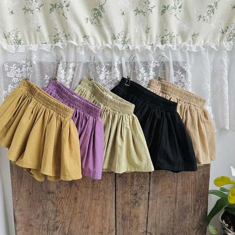 Baby Girls Shorts Skirts Summer Casual Pleated Elasticity Waist Shorts for Kids Clothing Solid Color Kawaii Children Pants New W241227
