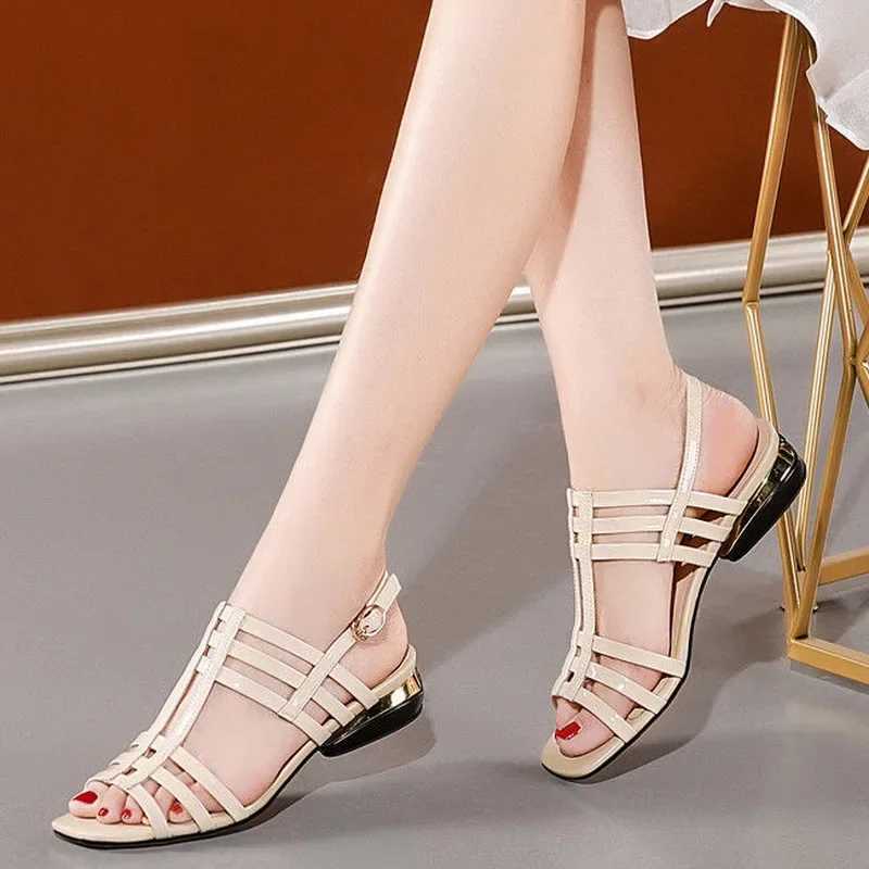 High Quality Comemore Low Heel Sandals Women Patent Leather Hollow Out Summer Womens Shoes New Soft Sole Fashion Ladies Roman Sandals 40 T241227