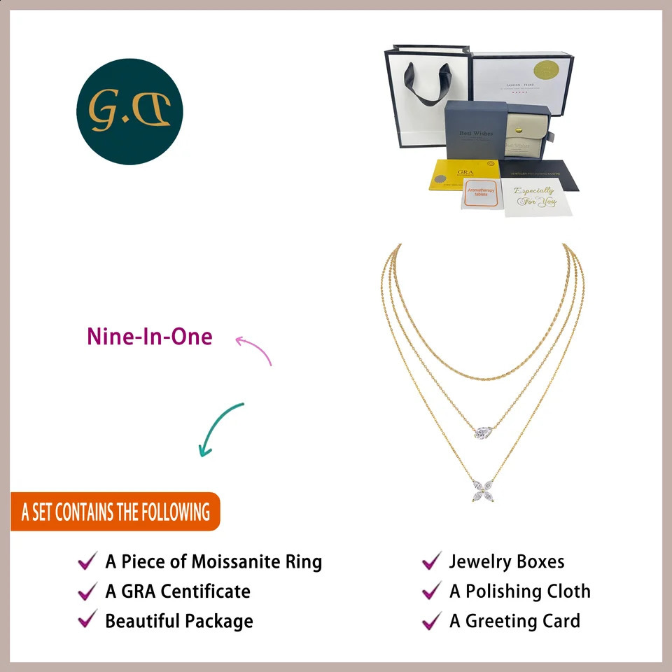4ctw Triple Blessings Necklace Set Firm Powerful and Lucky Symbols in 18K Gold Plated S925 Silver Layered n 241226