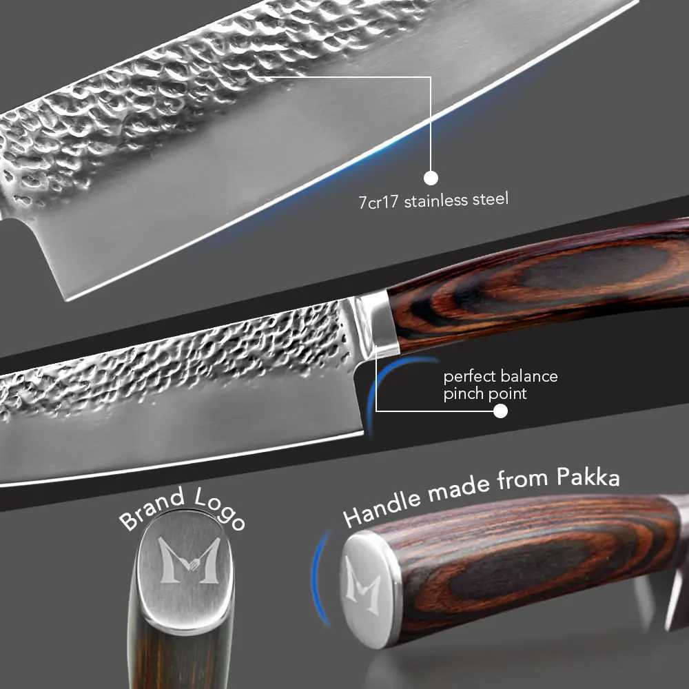 Kitchen Knife Set Chef Knife Santoku Japanese Knife 1-6pcs 7CR17 High Carbon Stainless Steel Fl Tang Fish Practical Kitchen Knife Y241227