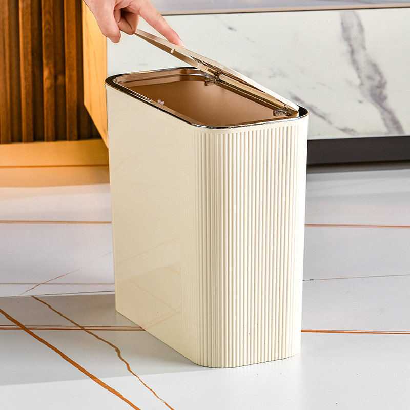 Solid-Color Slotted PET Waste Basket with Secure Lid Eco-Friendly Rubbish Container for Kitchen and Bathroom